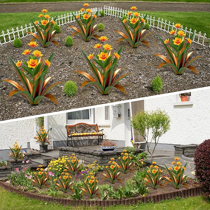 TOMBABY Huge Metal Agave Plants Outdoor Decoration Outdoor Garden Decorated with Flowers Mexican Yard Art Plant Garden Gift (Green 1 Pack)