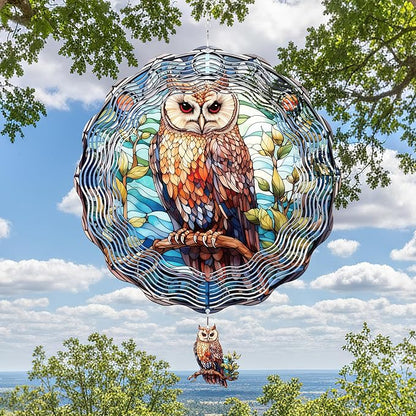 Owl Wind Spinners Outdoor - 3D Metal Garden Hanging Decor Kinetic Spinning Yard Art Ornaments Indoor Home Sculpture Patio Backyard Decoration Christmas New Year Gifts for Women Mom Grandma
