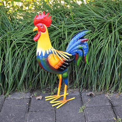 Metal Rooster Yard Art Chicken Garden Outdoor Decor, Metallic Roosters Statue & Sculpture Decorations for Kitchen Farm Lawn Patio Backyard Housewarming
