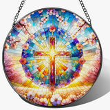 8 Inches Cross Stained Glass Suncatcher, Stained Glass Window Hanging, Spiritual Sun Catcher, Cross Ornament Gift, Christian Home Decor, Christian Gifts, Religious Gifts, Gift for Christmas