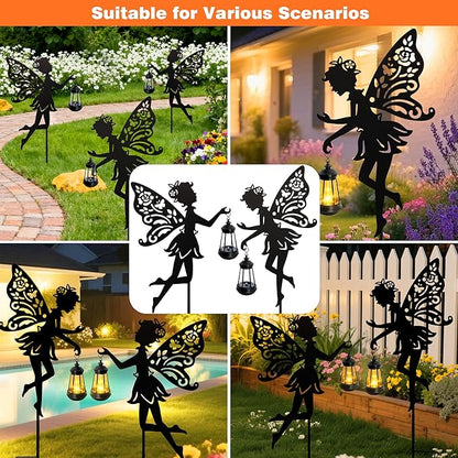Solar Fairy Garden Statues Outdoor Decor, 2 Pack Metal Fairy Figurine Light Stake,Housewarming Ornament for Patio, Lawn, Yard, Pathway - Unique Gift Ideas for Gardening Mom Grandma Birthday