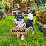Solar Akita Garden Statue with Lantern & Double-Sided Sign - Outdoor Dog Decor for Yard, Patio, Porch - Resilient Resin Puppy Sculpture, Auto On/Off Solar Path Lights - Dog Memorial Gift