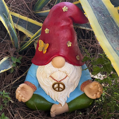 Mood Lab Garden Gnome - Funny Zen Hippie Gnome Figurine - 9.1 Inch Tall Lawn Statue - for Outdoor or House Decor