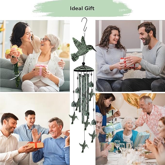 35" Hummingbird Wind Chimes for Outside, Hummingbird Wind Chimes Gifts for Mother's Day, Garden Decor for Outdoor Porch Patio Home Yard Decorations﻿