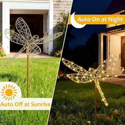 Flacchi Solar Garden Lights Outdoor Waterproof - Dragonfly Decor with 240LED, Solar Powered Iron Easy to Install for Pathway Garden Decorations Patio Decor Yard Decoration