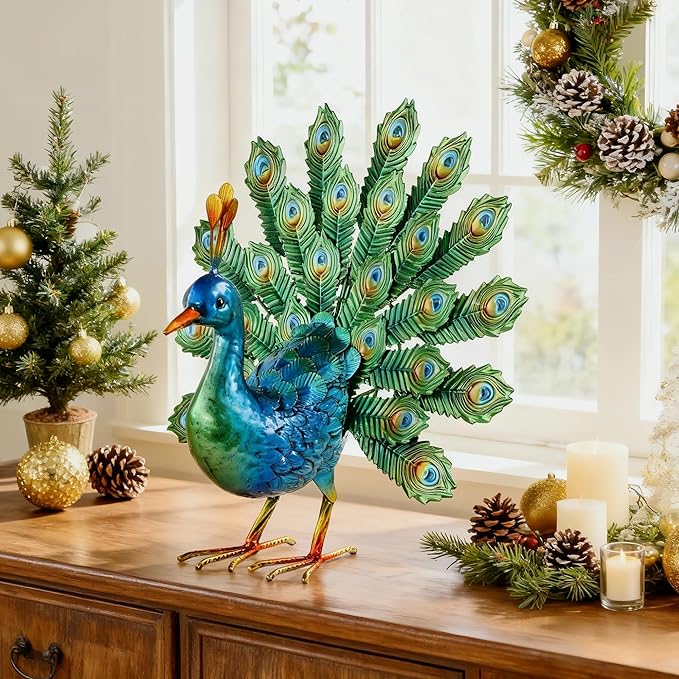 Ratuor Metal Peacock Decor Garden Statue Yard Art Outdoor Sculpture for Lawn Patio Backyard Decoration,Housewarming Birthday Gifts for Women