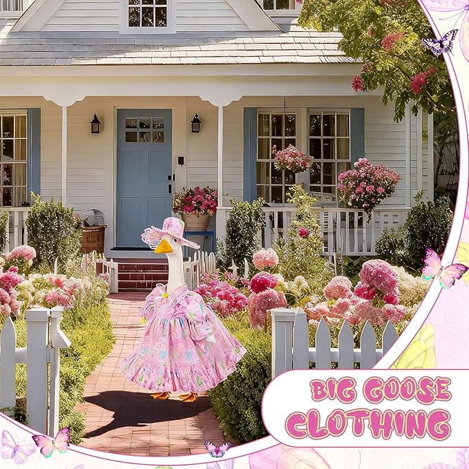 FuWeave Spring Goose Outfit Fancy Dress Butterfly Porch Goose Clothes for 23" Large Statue Outdoor Patio Yard Lawn Art Decoration