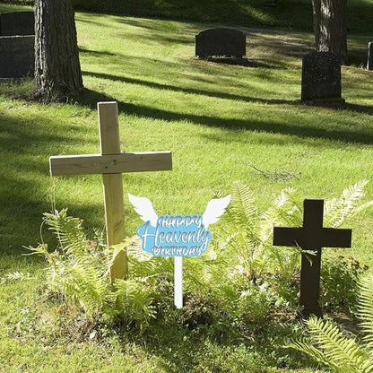 AceOrbit 13.8 X 7.9 Inches Large Happy Birthday in Heaven Decorations Cemetery Decorations for Grave Metal Memorial Remembrance Stake, Grave Markers for Human Cemetery Garden Yard Site Outdoor(Blue)