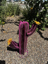 Colorful Metal Saguaro Cactus with Flowers - Handmade Garden Decor (Pink)
