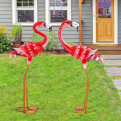 Gisafai 2 Pack 32.7 Inch Metal Flamingos Garden Statues Large Pink Flamingos Yard Outdoor Decor for Garden Home Porch Pond Patio Backyard Ornaments