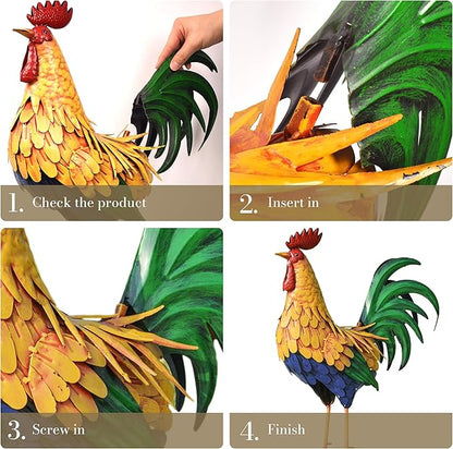 TERESA'S COLLECTIONS Large Metal Rooster Garden Statues Decor, 21 Inch Outdoor Chicken Sculpture Figurines Bird Yard Art for Farm Patio Lawn Kitchen Decorations,Housewarming Gift