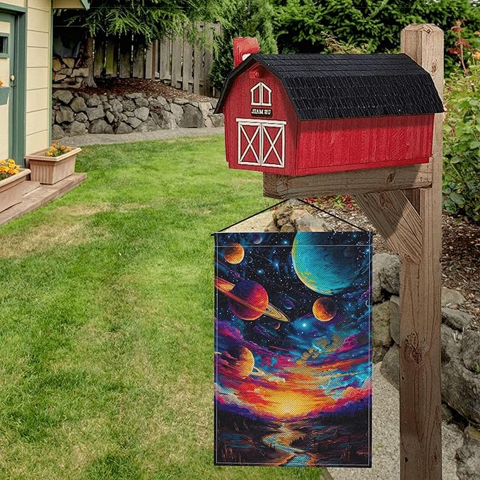 Galaxy Starry Sky Planet Garden Flag Seasonal Double Sided 12 x 18 Inch Small Yard Flag for Indoor Outdoor Decor Holiday All Seasons
