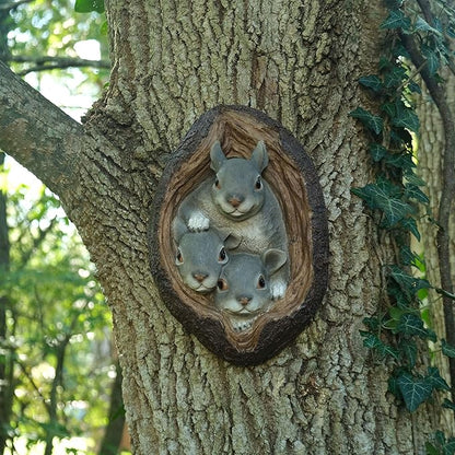 Squirrel Tree Wall Mount 7"x11" - Polyresin Wall Sculpture Ornament for Indoor or Outdoor Decor - Squirrel Tree Faces Animal Garden Decorations