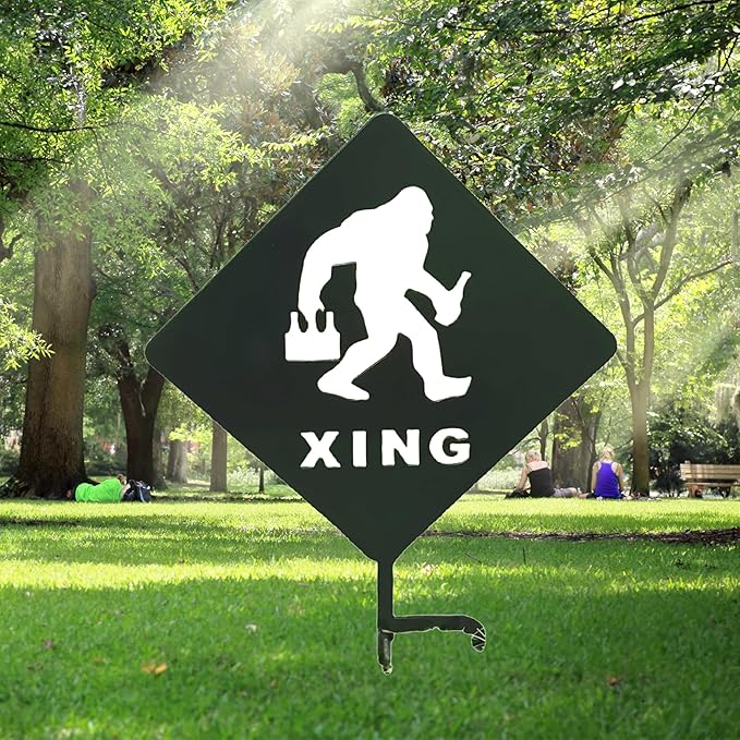 2025 Funny Bigfoot Garden Stake Metal Sign Art Yard Animal Decoration, Various Metal Sasquatch Black Big Foot Sculpture Outdoor Silhouette Statues for Garden Yard Patio Lawn (Crossing Sasquatch)