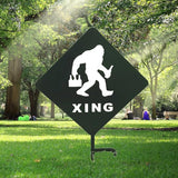 2025 Funny Bigfoot Garden Stake Metal Sign Art Yard Animal Decoration, Various Metal Sasquatch Black Big Foot Sculpture Outdoor Silhouette Statues for Garden Yard Patio Lawn (Crossing Sasquatch)