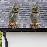 Hausse 2 Pack Bird Scarecrow Fake Owl Decoy Sculpture, 10.6 Inch Height Golden Rotating Head Plastic Owl Bird Deterrents, Nature Enemy Horned Pest Repellent for Outdoor Garden Yard