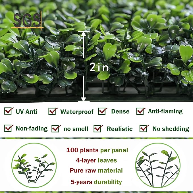 Bybeton Artificial Grass Backdrop Wall,10"x 10"(16Pcs) UV-Anti Boxwood Hedge Topiary Wall Panels for Indoor Outdoor Privacy Protected and Garden,Balcony,Privacy Fence Screen décor