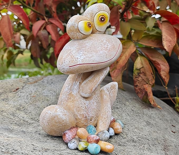 Resin Stone Frog Statue,Adorable Fairytale Garden Decor,Weathered Rock-Style Decor for Zen Garden, Patio & Farmhouse Home