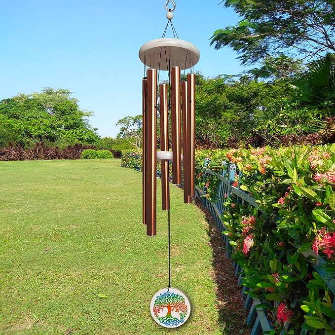FONMY Wind Chimes Outdoor with Colorful Tree of Life Symbol Memorial Windchimes for Loved One Great Wind Chime Gifts 33 inches Copper Color Garden Home Yard Hanging Decor