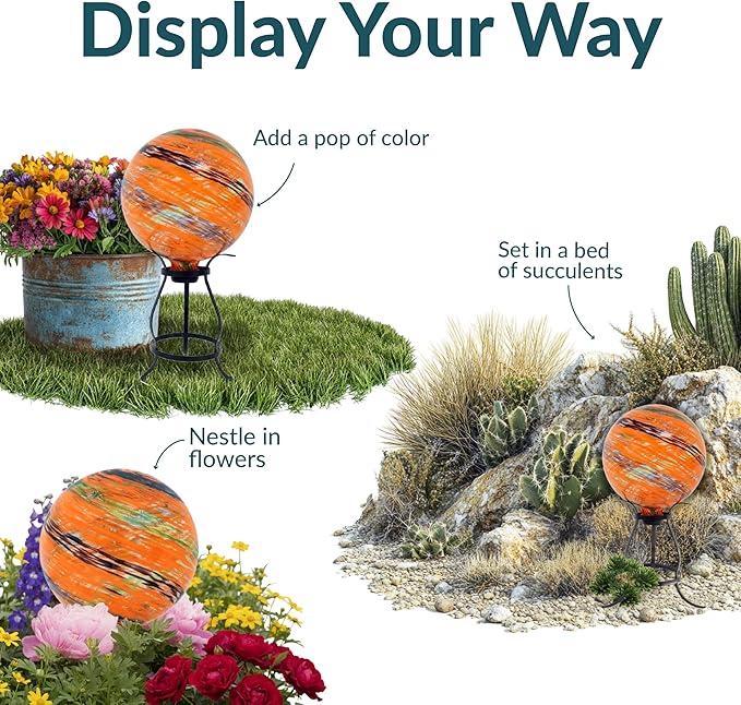 Sunnydaze 10-Inch Gazing Ball for Garden - Glass Gazing Globe for Outside - Garden Orb Yard Decor - Sunset Sky