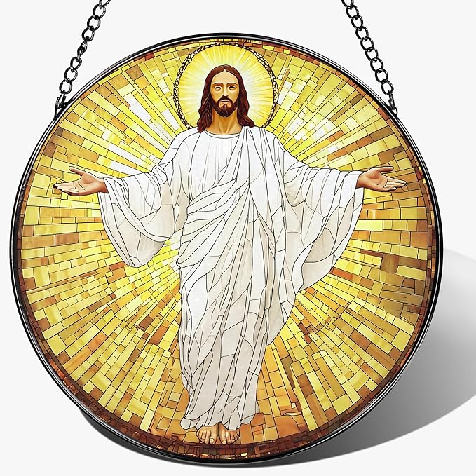 8'' Jesus Christ Stained Glass Suncatcher, Stained Glass Window Hanging, Religious Christmas Ornament, Christian Holiday Decor, Gift for Christmas, Religious Gifts, Christian Gifts