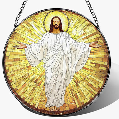 8'' Jesus Christ Stained Glass Suncatcher, Stained Glass Window Hanging, Religious Christmas Ornament, Christian Holiday Decor, Gift for Christmas, Religious Gifts, Christian Gifts