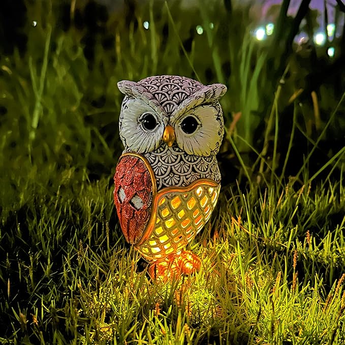 Solar Garden Decor Owl Statues Figurine,Solar Hollow Out Waterproof Lantern for Patio Balcony Yard Lawn,Home Decor,Mother's Day Birthdays Gifts for Mom Grandma Women-3.35" (W) x 5.9" (H)