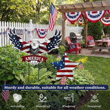 Silkfly 2pcs 4th of July Metal Decorations for Outdoor Patriotic Memorial Day Garden Yard Sign 250th Eagle Metal Blue Red Star Art Decor Outside Americana Garden Stake for Lawn Independence Day Gifts