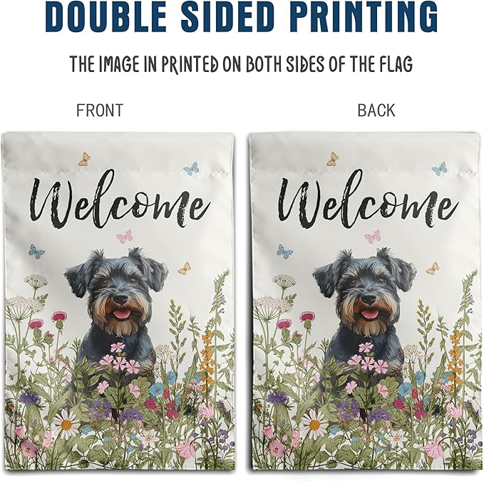 Floral Schnauzer Garden Flag Spring Summer House Flags 28 x 40 Double Sided Flower Dog Yard Flags for Outside Large Outdoor Welcome Flags