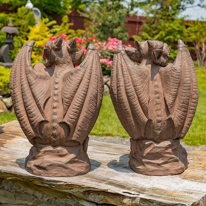 Zaer Ltd. Set of 2 Gothic Gargoyle Garden Statues, 28.4 Inch Tall Outdoor Sculptures (Antique Rust)