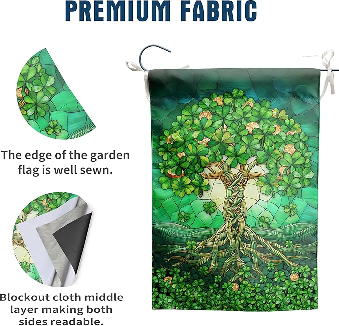 St Patricks Day Garden Flag 12x18 Double Sided Outside Shamrock Clover Tree Life Welcome Holiday Yard Signs for Saint Patrick Spring Outdoor Decorative