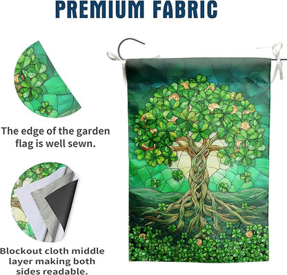 St Patricks Day House Flags 28 x 40 Double Sided Outside Shamrock Clover Tree Life Garden Decor Welcome Holiday Yard Signs for Saint Patrick Spring Outdoor Decorative