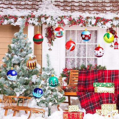 Sumind 10 Pieces Large Christmas Decorations Outdoor Christmas Hanging Ornaments Yard Lawn Signs Round Double Sided Porch Ornaments for Xmas Party Decor(Cartoon Style)