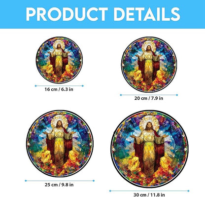 Christ Jesus Decor Stained Glass Suncatcher - Window Wall Hanging Ornament UV-Print Glass Panel Sun Catcher - Decoration for Home Garden Christmas Party Wedding Housewarming Gift