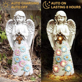 Voveexy Angel Garden Statue Outdoor Figurine, Solar Powered Garden Sculpture with 6 LEDs Resin Praying Angel Decor for Patio Lawn Yard Porch Decoration Christmas Birthday Housewarming Present 13.2” H