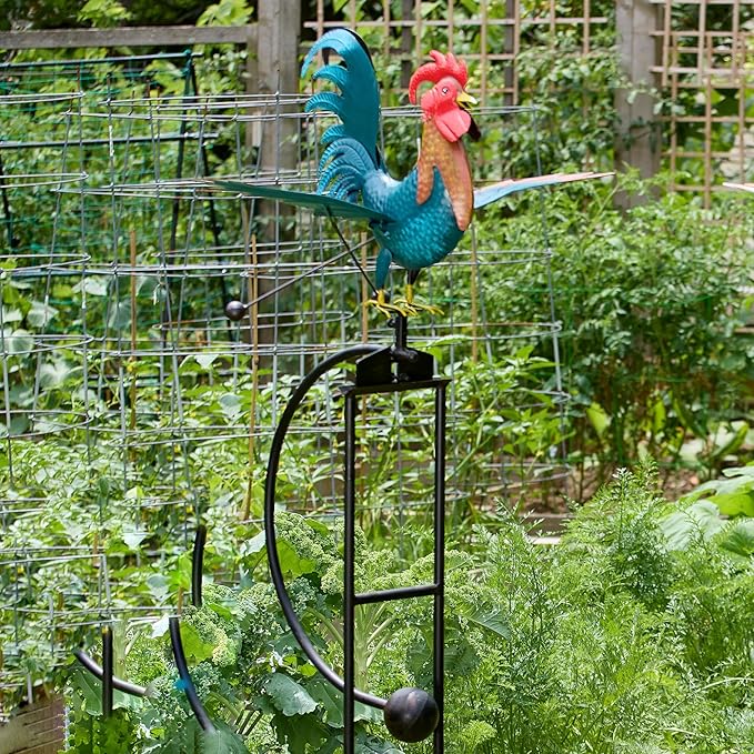 Red Carpet Studios Garden Art Large Rooster Balance Rocker Metal Garden Stake Yard Décor, 61.5” Tall, Farmhouse Red Comb Design