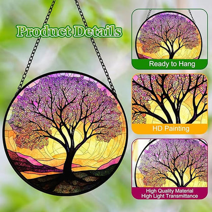Stained Glass Suncatcher Purple Tree of Life Window Hangings Colored Glass Suncatcher Crafts Kits for Indoor Garden Decoration Christmas Home Decor Gift for Lovers 6.3 in