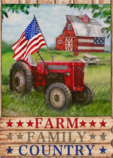 Furiaz Farm Family Country Barn Tractor July 4th American Patriotic Garden Flag, USA America Memorial Day Yard Decorative Home Outside Decoration, Spring Summer Farmhouse Outdoor Small Decor 12x18