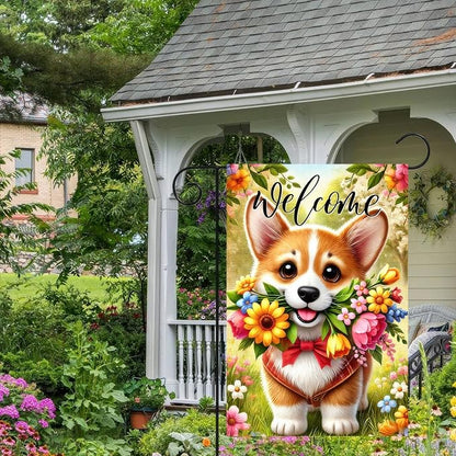 BlissYard Spring Corgi Garden Flag 12x18 Inches Double Sided Cute Puppy Welcome Yard Flags Colorful Floral Sunflower Butterfly Summer for Outside Decor Home Farmhouse lawn Decorations
