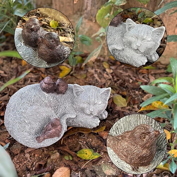 Cat Statue Outdoor Garden Decoration, Cat Memorial Stone Peaceful Sleeping Statues & Figurine Garden Decor for Patio Lawn Porch, 11.5" Tabby Grave Markers and Loss Pet Sympathy Gift