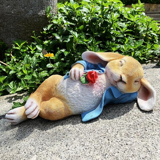 iRonrain Garden Statues Rabbit, Fantasy Bunny Outdoor Art Décor Animal Figurines Ornament for Thanksgiving Day, Christmas Statue Decorations for Garden Yard Lawn Indoor Sculpture (Blue)