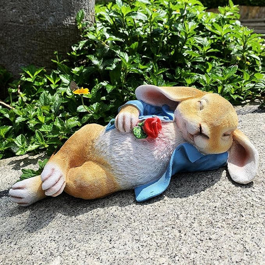 iRonrain Garden Statues Rabbit, Fantasy Bunny Outdoor Art Décor Animal Figurines Ornament for Thanksgiving Day, Christmas Statue Decorations for Garden Yard Lawn Indoor Sculpture (Blue)