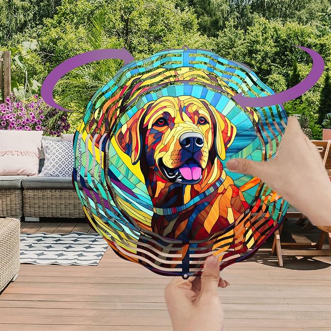 Labrador Retriever Wind Spinner Dog Memorial Gifts, Vibrant 3D Kinetic Aluminum Metal Yard Art, Loss of Dogs Sympathy Gifts, Hanging Outdoor Garden Decor, 8" Wind Sculptures for Patio, Porch (LR 6)