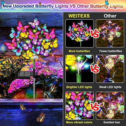 WEITEXS Solar Garden Lights Solar Lights Outdoor Waterproof Solar Lights 4 Pack with New Upgraded 144 LED 68 Butterflys Outdoor Solar Lights for Yard Outside Garden Pathway Decor Gifts for Women