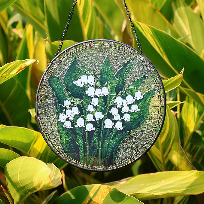 LITIVY Lily of The Valley Stained Glass Suncatcher – Mother’s Day Memorial & Remembrance Gift, Rainbow Maker Window Hanging Decor for Indoor Sunlight, Green & White Sun Catchers for Women Mom Grandma