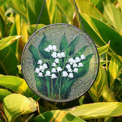 LITIVY Lily of The Valley Stained Glass Suncatcher – Mother’s Day Memorial & Remembrance Gift, Rainbow Maker Window Hanging Decor for Indoor Sunlight, Green & White Sun Catchers for Women Mom Grandma