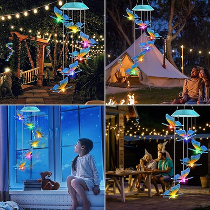 Solar Butterfly Gift for Mom Girls, Color Changing Christmas Wind Chimes for Outside, Solar Outdoor Decorative Mobile Lights for Garden, Yard, Patio, Window, Christmas Decorations, Gift for Women