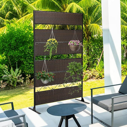 73" H×45" W Rattan Outdoor Privacy Screen Freestanding for Patio, Balcony Metal Privacy Screen and Room Divider for Garden, Apartment, Deck(Brown, 1 Panel)