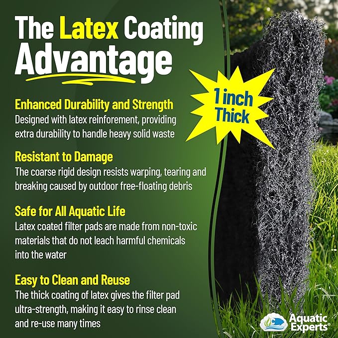 Aquatic Experts Classic Koi Pond Filter Pad COARSE – Bulk Roll Pond Filter Media, Rigid Ultra-Durable Latex Coated Fish Pond Filter Material US (12" x 72", Coarse (Black))