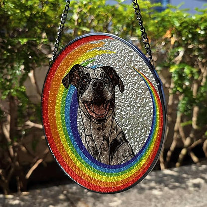 Custom Dog Portrait Art Suncatcher Steel Glass, Personalized Rainbow Bridge Pet Memorial Gifts for Dogs, Custom Photo Dog Sympathy Gift, Remembrance Gift Pet Indoor Decor, SunCatcher Window Hanging